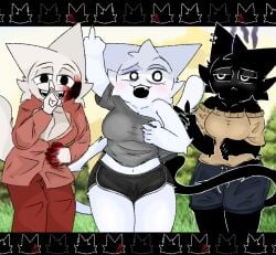 2p_wenda at big blood_on_face breasts cat catgirl clothed ears eyelashes eyeshadow female furry girl lifting look looking mouth open shirt sprunki sprunki_2p_(sprunki_mod) sprunki_oc suggestive suit tail teasing tits underwear viewer wenda_(sprunki)
