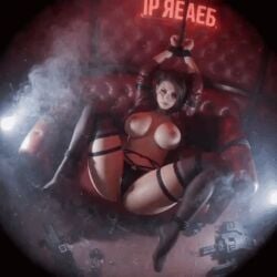 1boy 1girls 3d ai_generated animated big_breasts bouncing_breasts breast_grab breasts_out female_only fgcbabes gif light-skinned_female light-skinned_male resident_evil resident_evil_3 resident_evil_3_remake solo solo_female tied_up