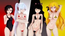 4girls black_hair black_hair_female blake_belladonna blonde_female blonde_hair blue_eyes cat_ears half-dressed half_naked half_naked_female logang45 long_hair long_hair_female pose posing purple_eyes robotic_arm ruby_rose rwby silver_eyes team_rwby weiss_schnee white_hair white_hair_female yang_xiao_long yellow_eyes