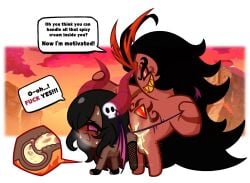 accurate_art_style antennae_(anatomy) ass ass_up big_penis black_hair bloated_belly blush body_markings burning_spice_cookie cervical_penetration cervix commission cookie_run cookie_run_kingdom cum cum_in_pussy cum_inside dark-skinned_female dark_skin dialogue doggy_style fishnet_legwear fishnets gloves grabbing_horns grin hair_over_one_eye horn horn_grab horns horny horny_female long_hair markings moaning nipples orgasm orgasm_face penis pubic_hair pulling_tail red_body red_skin sex soff_doll steam stomach_bulge sweat sweating tagme tail tail_grab tail_pull testicles underboob wings x-ray