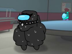 among_us big_ass black_(among_us) collar cyan_(among_us) gooeygal huge_thighs makeup overweight self_upload sweat thick_thighs
