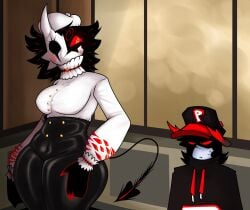beret black_hair breasts folly_(regretevator) pest_(regretevator) regretevator roblox roblox_game