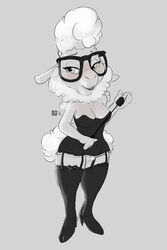 barely_visible_genitalia barely_visible_pussy blush breasts caprine cleavage clothed clothing corset dawn_bellwether disney eyewear female garter_belt garter_straps glasses greyscale lingerie lokpik mammal medium_breasts monochrome pubes pubic_hair pussy riding_crop sheep solo stockings whip zootopia