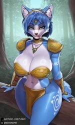 1girls ai_generated anthro big_breasts breasts busty cleavage clothed clothed_female clothing curvy eye_contact female female_only forest forest_background fox_ears fox_girl fur furry furry_female hourglass_figure huge_breasts krystal licking_lips looking_at_viewer mature_female revealing_clothes self_upload sleen smile smiling smiling_at_viewer solo solo_female star_fox thick_thighs tongue voluptuous voluptuous_female wide_hips