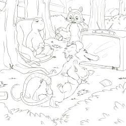 1girls 3boys anthro dreamworks dreamworks_animation female heather_(over_the_hedge) male over_the_hedge ozzie_(over_the_hedge) paramount_pictures rj_(over_the_hedge) verne_(over_the_hedge) wugi