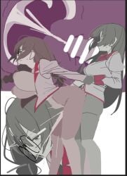 2girls breasts cross-section cum cum_in_pussy futa_with_female futanari glasses hanekawa_tsubasa homura_shinji internal_cumshot large_breasts long_hair monogatari_(series) multiple_girls naoetsu_high_school_uniform open_mouth penis round_eyewear school_uniform senjougahara_hitagi sex unaligned_breasts unfinished uterus