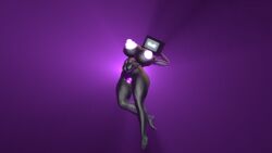 1girl 1girls feet female female_focus female_only floating flying glowing glowing_eyes glowing_genitalia glowing_nipples glowing_pussy panties pose purple_background skibidi_toilet tv tv_head tv_screen tv_woman_(skibidi_toilet)