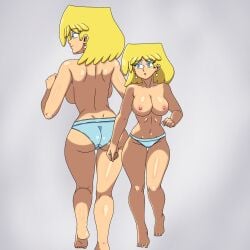 1girls areolae back_view bare_shoulders barefoot belly_button blonde_female blonde_hair blue_eyes blue_eyeshadow blue_panties breasts cleavage clenched_hands earrings eyeshadow female female_focus female_only front_view leon_pazchowder light-skinned_female light_skin lori_loud nickelodeon nicktoons nipples panties short_hair simple_background smile solo solo_female solo_focus teenage_girl teenager the_loud_house walking