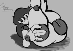 artist_name decline's_drops globule hand_on_ass indie_game monochrome no_mouth presenting_ass presenting_hindquarters puppet spreading_ass