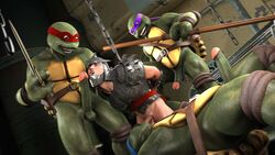 3d 4boys balls donatello fellatio human leonardo male male_only penis raphael teenage_mutant_ninja_turtles the_shredder turtle unknown_artist