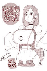 1boy 1girl absurdres breasts cleavage_cutout clothing_cutout crop_top detached_sleeves disembodied_penis ekz_(robotekz) english_text final_fantasy final_fantasy_vii final_fantasy_vii_remake final_fantasy_vii_revelation greyscale hetero highres huge_breasts long_hair monochrome navel official_alternate_costume paizuri_invitation penis solo_focus speech_bubble stomach tifa_lockhart tifa_lockhart_(black_mage) very_long_hair