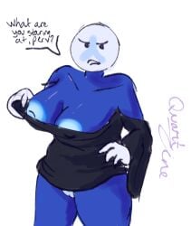 battle_for_bfdi battle_for_dream_island blue_skin boobs breasts dialogue fanny_(bfdi) object_head quartzine text
