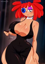 1girls akutosai_art big_breasts black_dress drink_in_hand glitch_productions gooseworx huge_breasts pearl_necklace ragatha ragatha_(pub_outfit) ragatha_(tadc) ragatha_(the_amazing_digital_circus) solo_female tagme the_amazing_digital_circus thin_waist wide_hips