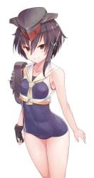 1girl 1girls background bikini black-haired_female black_hair blank_background blue_bikini blue_one-piece_swimsuit blue_swimsuit blue_swimwear breasts brown-eyed_female brown_eyes cap closed_mouth_smile dark_hair eyebrows_visible_through_hair game_character i-13_(kantai_collection) kantai_collection konnyaku_(kk-monmon) legs_closed legs_together light_smile monotone_background one-piece_swimsuit one_color_background petite petite_body petite_breasts petite_female petite_girl petite_tits plain_background sailor_swimsuit slight_smile small_boobs small_breasts small_tits smile smiley_face smiling smiling_at_viewer solid_color_background standing swimsuit swimwear thighs_together tiny_breasts tiny_tits video_game video_game_character video_games white_background
