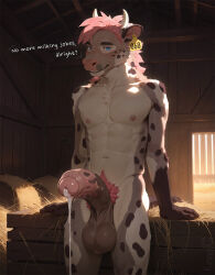 2d ai_assisted ai_generated anthro bovid dripping_cum erection fat_cock huge_balls huge_cock katarhein male muscular muscular_male naked penis pink_hair poney thick_penis uncircumcised uncut