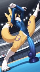 ai_generated digimon dildo dildo_in_pussy fox furry leotard renamon yellow_body
