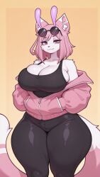 ai_generated alien alien_anthro alien_humanoid animal_ears animal_tail animation_meme_community antennae antennas anthro anthro_female anthro_focus anthro_only bare_arms bare_shoulders big_breasts cat_ears cat_girl cat_tail catgirl circular_glasses cleavage female female_anthro female_focus female_only furry furry_female furry_only half-closed_eyes half-lidded_eyes half_closed_eyes half_lidded_eyes huge_thighs hybrid hybrid_anthro jacket large_breasts large_thighs looking_at_viewer medium_hair off_shoulder off_shoulder_jacket oversized_clothes oversized_clothing oversized_jacket oversized_topwear pants pink_eyes pink_hair pixai red_panda red_panda_ears red_panda_girl red_panda_tail ria_(rossali) round_glasses round_sunglasses sideboob simple_background slim_waist small_smile smile smiling smiling_at_viewer sunglasses sunglasses_on_forehead sunglasses_on_head tagme tail tank_top thick_thighs tight_clothes tight_clothing tight_pants tight_tank_top tight_topwear white_fur wide_hips youtube