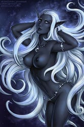 1girls armpits ass belt big_breasts big_nipples breasts candra casual dancer dancing dark_elf dark_skin drow dungeons_and_dragons eilistraee elf erect_nipples female female_only forgotten_realms goddess humanoid jewelry lips long_hair long_lashes moonlight navel neckwear night nipples nude purple_skin shiny_skin silver_eyes silver_hair smile thighs very_long_hair white_hair