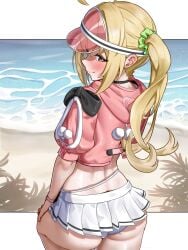 1girls ass female female_focus female_only light-skinned_female light_skin looking_at_viewer looking_back luciana_de_montefio skirt smile solo thighs zancrowkami zenless_zone_zero