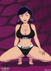 1girls abstract_background adult_swim ai_assisted ai_generated barefoot black_hair blacked blacked_clothing blue_eyes breasts cleavage doctor_girlfriend earrings edit eyeshadow female female_only grok large_breasts looking_at_viewer navel panties phillipthe2 pigtails short_hair solo sports_bra squatting thick_thighs titaniagold venture_brothers