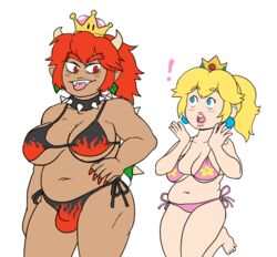 1futa 1girls balls balls_in_panties bikini blue_eyes bowsette breasts bulge chubby cleavage female flaccid futa_with_female futanari futanarization huge_breasts intersex male_to_futa mario_(series) new_super_mario_bros._u_deluxe nintendo panties panty_bulge penis penis_in_panties penis_under_clothes princess_peach red_bowsette red_eyes rule_63 sesameseedfun spiked_collar spiked_shell super_crown super_mario_bros. voluptuous white_background