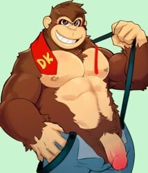 anthro artist_request balls bara barazoku donkey_kong donkey_kong_(series) donkey_kong_in_overalls flaccid furry gorilla male male_only muscles muscular necktie nintendo overalls penis solo solo_male suspenders