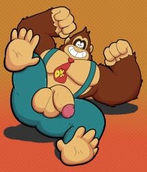 anthro balls bara barazoku denilsexo donkey_kong donkey_kong_(series) donkey_kong_in_overalls feet flaccid furry gorilla male male_only muscles muscular nintendo overalls penis solo solo_male suspenders