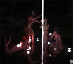 3d 4girls artist_name ass ass_crack back_view bare_shoulders barefoot big_breasts black_hair blue_hair breasts brown_hair busty butt_crack cleavage curvy detailed_background elf erect_nipple erect_nipples eyelashes female female_only front_view grou holding_object hourglass_figure humanoid kneeling leg_lift leg_up long_hair looking_up lying makeup multicolored_hair multiple_females multiple_girls naked nipples nude on_stomach open_mouth original_character outdoors outside partially_submerged pointy_ears pose posing pussy reflection shaved_pussy shiny shiny_skin short_hair sideboob siliconaya standing text voluptuous water wide_hips