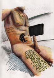 acrylic_paint_(medium) big_dick big_penis cock cock_out dick gay_art hand_drawn hand_drawn_art hard_on male male_only marker_(artwork) marker_(medium) muscular_male naked naked_male nude nude_male penis sketches_by_adab tattooed_male