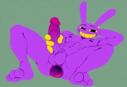 1boy anal_gape anthro anus balls bara barazoku erection furry furry_male gape gaping gaping_anus grin hand_behind_head hand_on_penis holding_penis jax_(tadc) jax_(the_amazing_digital_circus) male masturbation muscles muscular muscular_anthro muscular_male nipples nude penile_masturbation penis purple_body rabbit solo the_amazing_digital_circus yellow_teeth