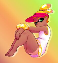 1boy ass barefoot bracelet femboy inkling inkling_boy male male_only skirt solo splatoon tan tanlines trap visor_cap yellow_kirby