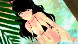 1girls bikini bikini_bottom bikini_top black_hair black_hair_female blake_belladonna cat_ears cleavage half-dressed half_naked half_naked_female logang45 rwby solo_female yellow_eyes