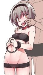 1boy 1boy1girl 1girls 2d 2d_(artwork) 2d_artwork almost_naked almost_nude ass_visible_from_the_front ass_visible_through_thighs background bare_armpits bare_arms bare_belly bare_chest bare_hands bare_hips bare_legs bare_midriff bare_navel bare_shoulders bare_skin bare_thighs belly belly_button black_bra black_panties black_underwear blank_background bra breasts chained_wrists collarbone cuff_(restraint) cuffed_wrists cuffs curvy curvy_body curvy_female curvy_figure curvy_hips digital digital_art digital_drawing digital_drawing_(artwork) digital_media digital_media_(artwork) drawing elbows exposed exposed_armpits exposed_arms exposed_belly exposed_chest exposed_hips exposed_legs exposed_midriff exposed_navel exposed_shoulders exposed_skin exposed_thighs eyebrows_visible_through_hair female female_focus fingers fit_female grey-haired_female grey_hair groin hair_between_eyes hairband half_naked half_nude head_tilt hetero inguinal_crease inguinal_ligament jashin-chan_dropkick konnyaku_(kk-monmon) lean_figure linea_alba looking_at_viewer male midriff monotone_background mostly_nude naked naked_female naked_woman narrow_waist navel nearly_nude nipple_bulge nude nude_female nudity one_color_background open_mouth orange-eyed_female orange_eyes panties parted_lips partially_exposed_vulva partially_undressed partially_visible_vulva pekora_(jashin-chan_dropkick) petite petite_body petite_breasts petite_female petite_girl petite_tits plain_background portrait practically_nude restrained_wrists semi_nude short_hair shoulders slender_body slender_waist slim_female slim_waist small_boobs small_breasts small_tits solid_color_background standing stomach thigh_gap thighs tilted_head tiny_breasts tiny_tits tongue tongue_out underwear upper_body upper_teeth white_background wide_hips wrist_cuff wrist_cuffs wrists_restrained