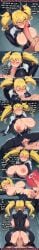 ai_generated anal_sex black_bodysuit blonde_hair blowjob blush combat_suit comic cum cum_in_mouth cum_on_face deepthroat disembodied_penis doggy_style drooling english_text fellatio female green_eyes heart_symbol huge_breasts human kikoru_shinomiya large_areolae male missionary multiple_panels nipples penis penis_head penis_in_ass penis_in_mouth penis_in_vagina pov rampa69 saliva speech_bubble spreading_legs sweat text thick_penis torn_clothes twintails vaginal_sex veins zipper