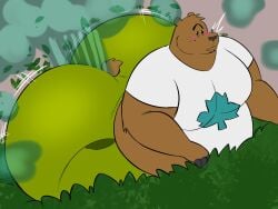 anthropomorphic bear belly_out big_belly big_booty big_butt booty bush butt_crack fart fart_everywhere farting farting_male farts fat_male in_bushes megacoolbear_(artist) pants_down solo solo_male total_drama_island