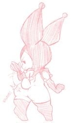 ass ass_focus ass_slap back_view bunny_ears bunny_girl bunny_tail gloves headgear kuromi looking_at_viewer looking_back onegai_my_melody shinkaku sketch slap slapping_butt stockings tagme