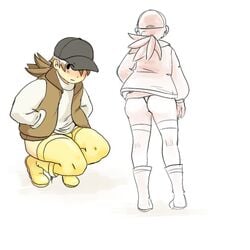 1boy bulge cap capboy femboy hat male male_only no_pants solo thighhighs thong trap yellow_kirby