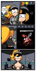1boy 1girls 2d 2d_(artwork) areolae aroused_face blonde_hair breast_milk breast_milk_squirt breasts breasts_out five_nights_at_freddy's five_nights_at_frickbears_3 flashing flashing_breasts freckles freckles_on_breasts idea idea_bulb lactating lactation meme meme_in_the_background meme_reference nipples phone_guy_(fnaf) piano1738 security_guard smiling_at_partner turned_around vanessa_(fnaf) vanessa_(frickbears) vanessa_shelley_(frickbears) watermark withered_foxy