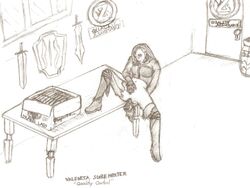 1girls adventurequest adventurequest_worlds aqw aqworlds artix_entertainment background battle_on black_and_white clothed clothing dildo dildo_in_ass dragonfable female_masturbation masturbating masturbation no_panties no_pants pencil_(artwork) sitting_on_table traditional_art traditional_media traditional_media_(artwork) valencia_surehunter white_floor