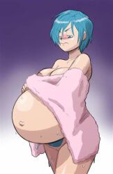 after_bath after_shower areola_slip axel-rosered belly big_belly blue_hair breasts bulma_briefs dragon_ball dragon_ball_z drying_off female female_focus female_only huge_belly pregnant towel