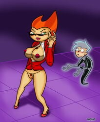 1boy 1girls bra breasts danny_fenton danny_phantom female glasses heels high_heels male niicko panties_aside penelope_spectra straight_hair tagme underwear