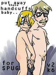 arnold_wesker batman_(series) blonde_hair dc_comics flaccid gay glasses handcuffs james_gordon local-shop male male_only mustache nude small_penis tagme yaoi