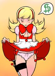 1boy 1femboy 2d 2d_(artwork) baby_bonnie_hood blonde_femboy blonde_hair blonde_hair_femboy bulge bulleta closed_eyes clothing color crossdressing crossdressing_male darkstalkers digital_drawing_(artwork) digital_media_(artwork) dress dress_lift femboy femboy_only front_view genderswap_(ftm) hair_over_one_eye human human_only knife lifting_dress light-skinned_femboy light_skin male male_only midnight_bliss mopinks panties pink_panties presenting presenting_crotch presenting_panties rule_63 solo solo_femboy video_game_character video_game_franchise