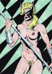 1girls artist_request avengers bobbi_morse female female_only human human_only light-skinned_female light_skin marvel mask mockingbird_(marvel_comics) nude solo straight_hair tagme weapon west_coast_avengers