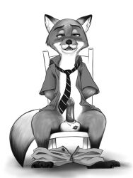 2019 animal_genitalia bondage clothing commission desire_arts disney fox fur greyscale male male_only malesub monochrome nick_wilde non-human penis zootopia