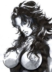 1girls breasts bust curvaceous female greyscale hokuto_no_ken human large_breasts long_hair mamiya_(hokuto_no_ken) monochrome nipples patsuki shounen_jump solo