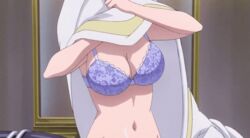 1girls animated animated_gif big_breasts bra breasts female female_only huge_breasts mature_female oosuki_mamako panties screencap screenshot sitting solo stuck tsuujou_kougeki_ga_zentai_kougeki_de_ni-kai_kougeki_no_okaasan_wa_suki_desu_ka? underwear undressing