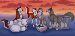 aleu all_fours animal_genitalia animal_penis balls balto balto_(film) big_balls canine canine_penis female feral feral_on_feral huge_balls hyper hyper_balls hyper_sheath jenna_(balto) kodi male mammal penis sheath straight tofu-doggo wolf zetsin