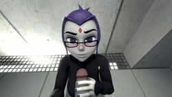 3d alternate_hairstyle alternative_hairstyle animated artist_request cum cum_in_mouth dc dc_comics female glasses grey_skin handjob male no_sound penis pov purple_hair rachel_roth raven_(dc) teen_titans video