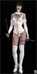 1girls 3d artist_name bare_shoulders black_eyes black_hair breasts bridal_gloves corset elbow_gloves eyelashes eyeshadow female female_only fingerless_gloves front_view gloves high_heel_boots high_heels holding_object hourglass_figure human katana kuroi_(siliconaya) lipstick looking_at_viewer makeup nail_polish pose posing red_lipstick reflection shiro_(siliconaya) short_hair siliconaya simple_background small_breasts solo standing sword tattoo thick_lips thong weapon white_gloves wide_hips